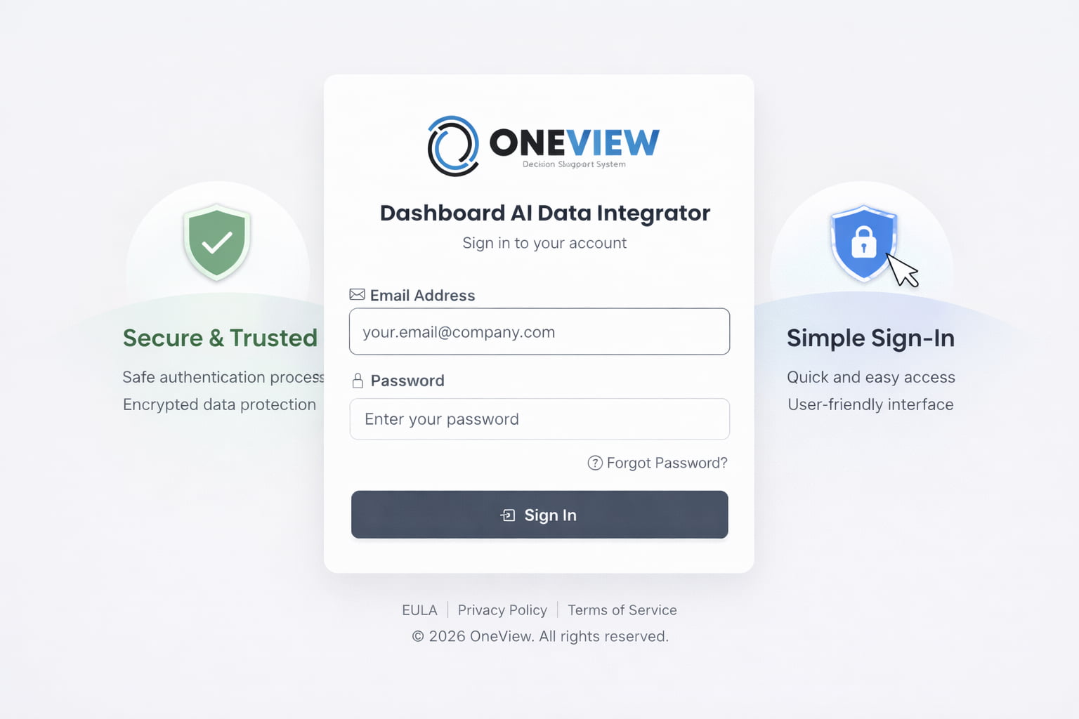 OneView Secure Login — Dashboard AI Data Integrator